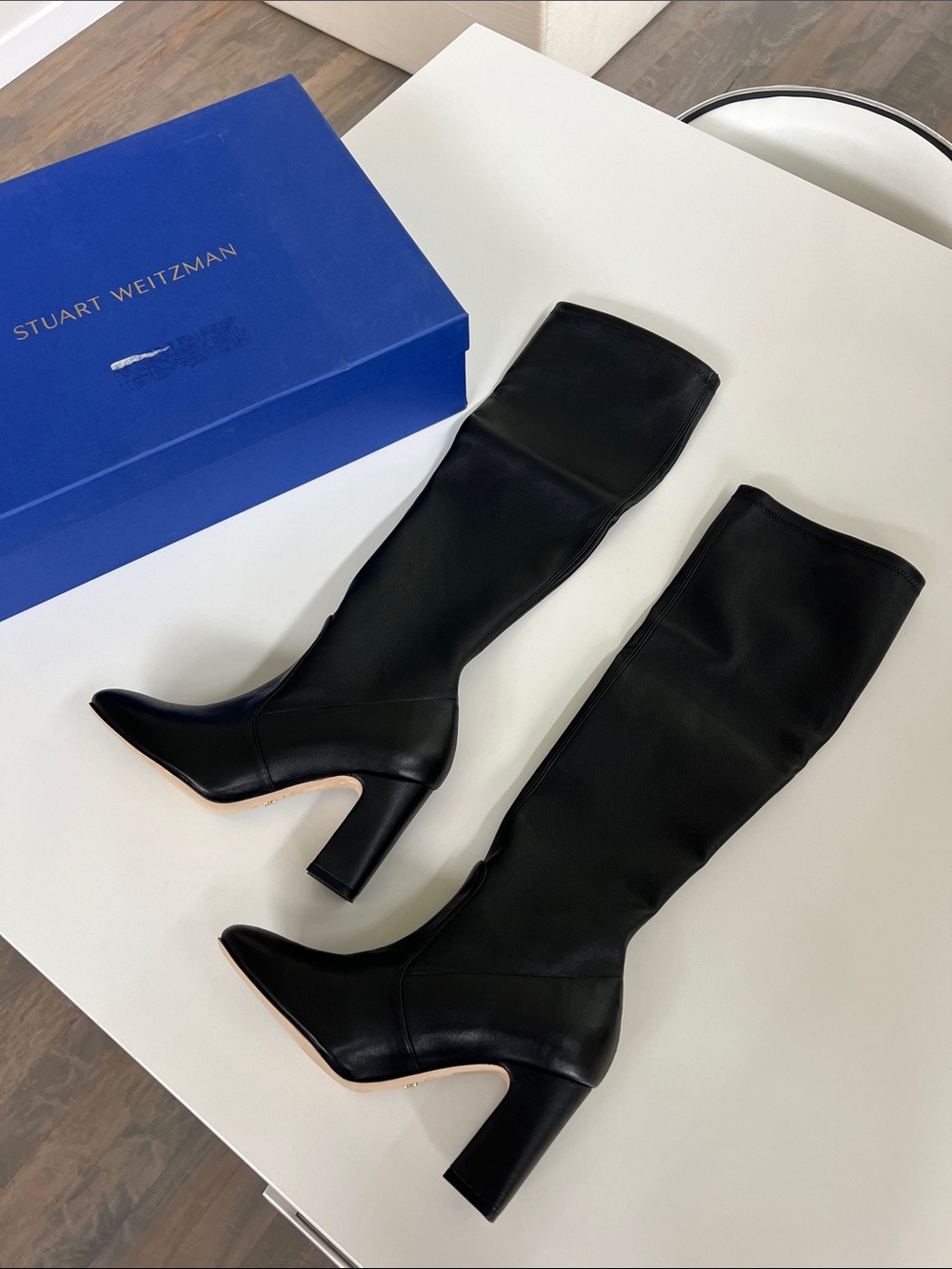 Stuart Weitzman milla black leather block heeled knee high boots 7.5
